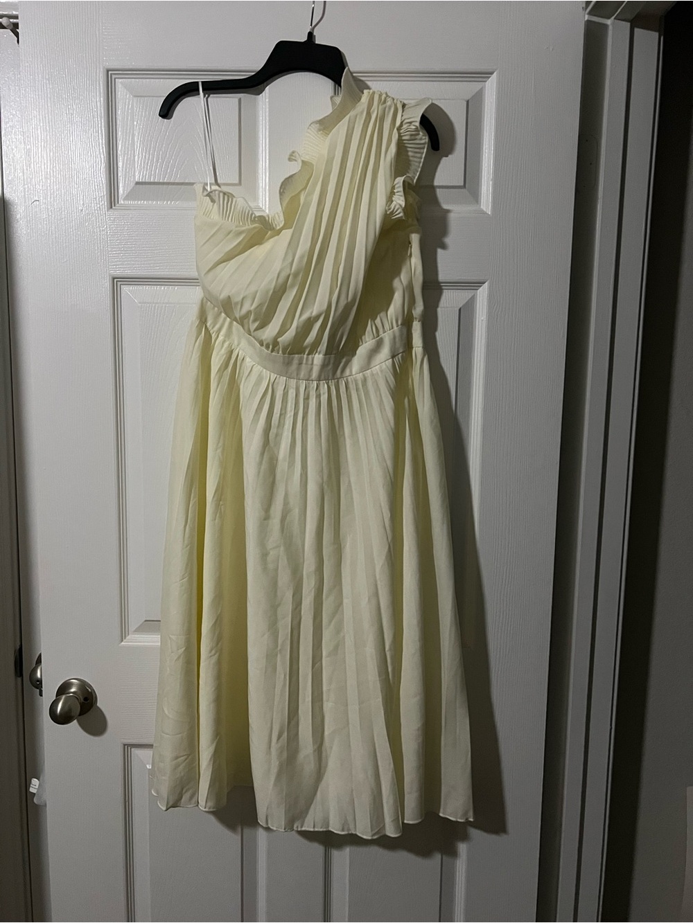 Cream Pleated One-Shoulder Dress